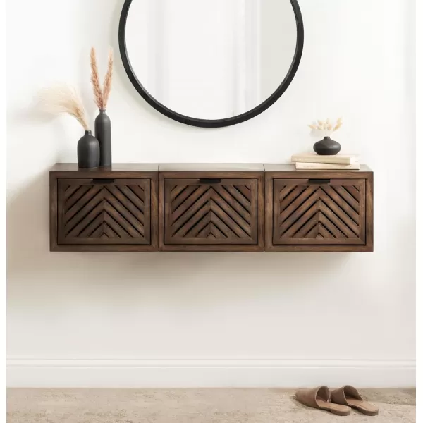 Kate and Laurel Mezzeta Modern Floating Shelf Side Table with Storage Cubby 16 x 10 x 12 Natural Wood Decorative Slatted Wood Floating Nightstand with Pull Down Door for Use as Bathroom StorageNatural
