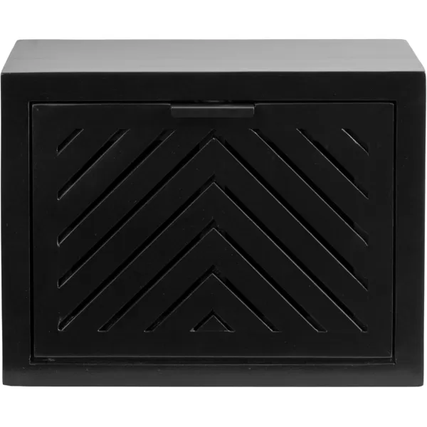 Kate and Laurel Mezzeta Modern Floating Shelf Side Table with Storage Cubby 16 x 10 x 12 Natural Wood Decorative Slatted Wood Floating Nightstand with Pull Down Door for Use as Bathroom StorageBlack