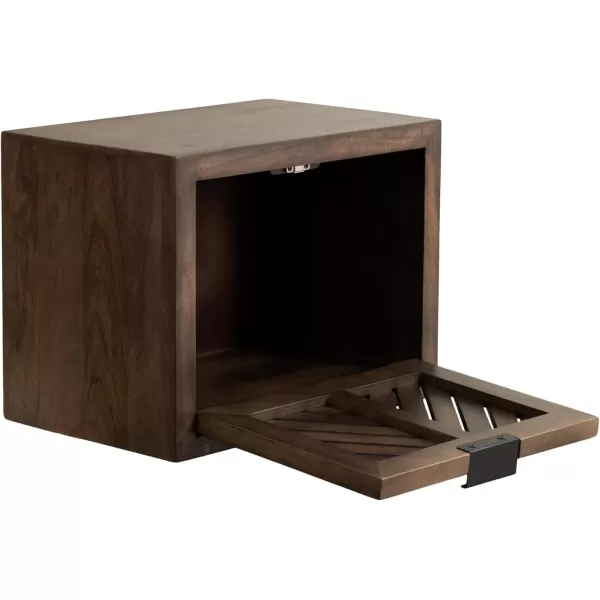 Kate and Laurel Mezzeta Modern Floating Shelf Side Table with Storage Cubby 16 x 10 x 12 Natural Wood Decorative Slatted Wood Floating Nightstand with Pull Down Door for Use as Bathroom StorageNatural