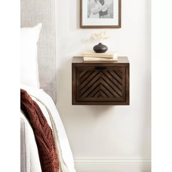 Kate and Laurel Mezzeta Modern Floating Shelf Side Table with Storage Cubby 16 x 10 x 12 Natural Wood Decorative Slatted Wood Floating Nightstand with Pull Down Door for Use as Bathroom StorageNatural