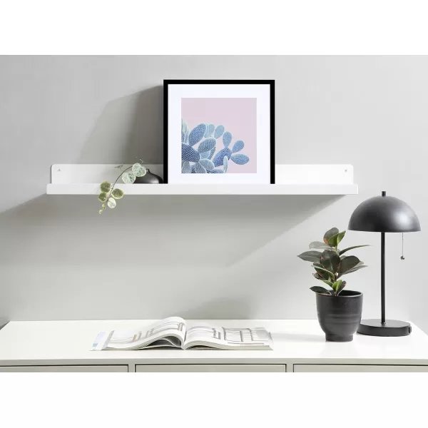 Kate and Laurel Mezzo Modern Metal Photo Display Ledge 36 White Decorative Contemporary Floating Narrow Photo Shelf Rail for Gallery Display and StorageWhite