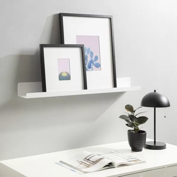 Kate and Laurel Mezzo Modern Metal Photo Display Ledge 36 White Decorative Contemporary Floating Narrow Photo Shelf Rail for Gallery Display and StorageWhite