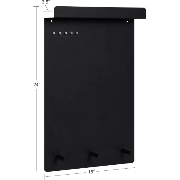 Kate and Laurel Mezzo Modern Wall Organizer Board 15 x 24 Black Decorative Magnetic Metal Board with Hooks