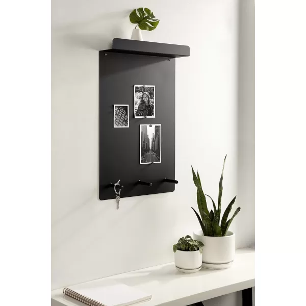 Kate and Laurel Mezzo Modern Wall Organizer Board 15 x 24 Black Decorative Magnetic Metal Board with Hooks