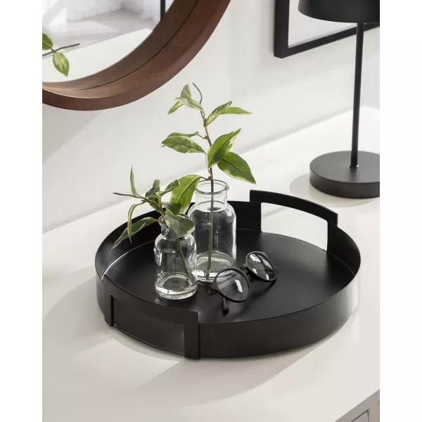 Kate and Laurel Myo Modern Round Metal Tray 15 Inch Diameter Black Decorative Circular Tray for Storage and DisplayBlack