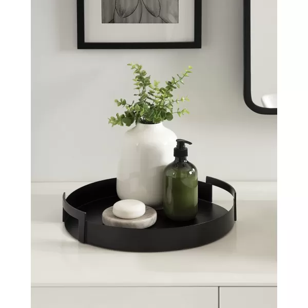 Kate and Laurel Myo Modern Round Metal Tray 15 Inch Diameter Black Decorative Circular Tray for Storage and DisplayBlack