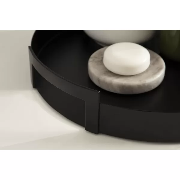 Kate and Laurel Myo Modern Round Metal Tray 15 Inch Diameter Black Decorative Circular Tray for Storage and DisplayBlack
