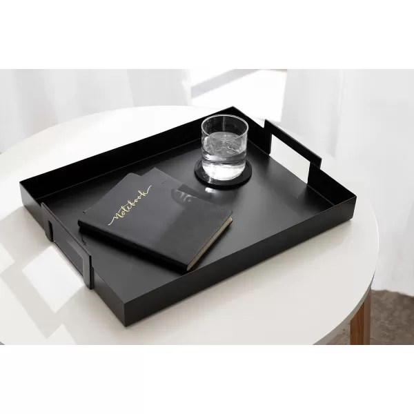 Kate and Laurel Myo Modern Sleek Metal Rectangle Tray 17 x 13 x 3 Black Contemporary Minimal Rectangular Decorative Tray for Storage Display and DecorBlack