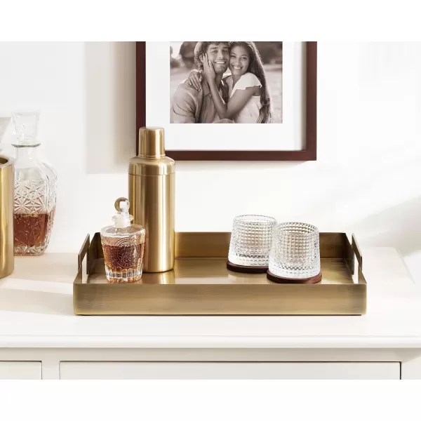 Kate and Laurel Myo Modern Sleek Metal Rectangle Tray 17 x 13 x 3 Black Contemporary Minimal Rectangular Decorative Tray for Storage Display and DecorGold