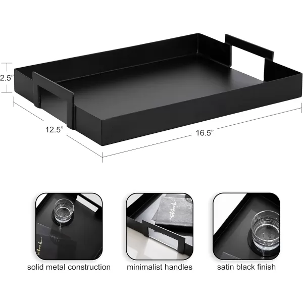 Kate and Laurel Myo Modern Sleek Metal Rectangle Tray 17 x 13 x 3 Black Contemporary Minimal Rectangular Decorative Tray for Storage Display and DecorBlack