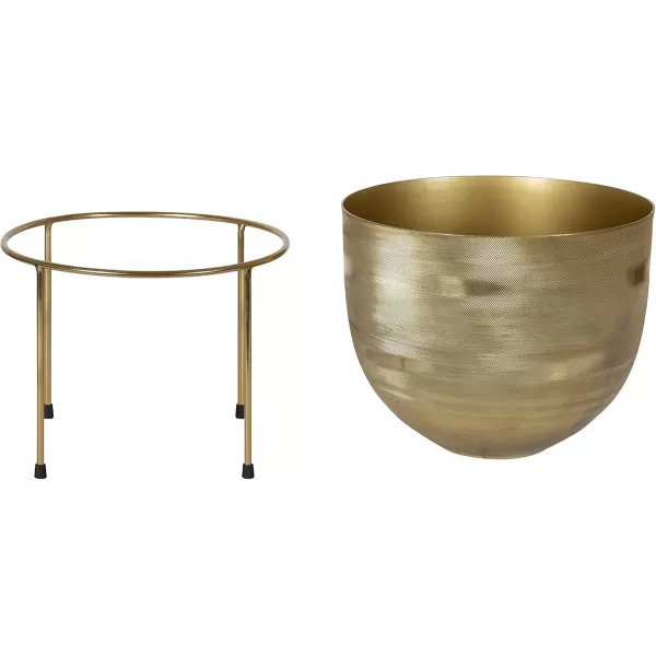 Kate and Laurel Navara Bohemian Round Metal Planter Set 2 Pieces Gold Sophisticated Modern Indoor Plant Stand