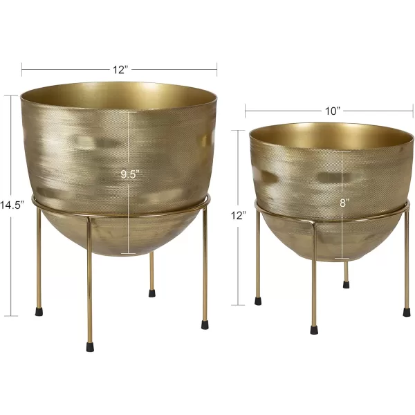 Kate and Laurel Navara Bohemian Round Metal Planter Set 2 Pieces Gold Sophisticated Modern Indoor Plant Stand