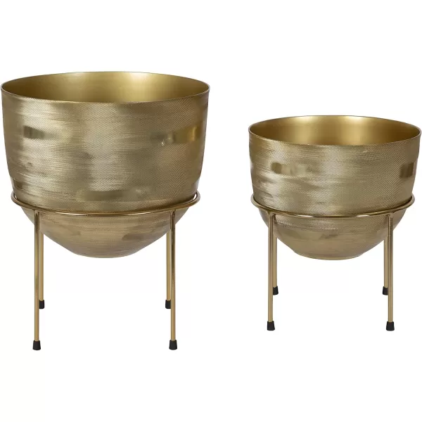 Kate and Laurel Navara Bohemian Round Metal Planter Set 2 Pieces Gold Sophisticated Modern Indoor Plant Stand
