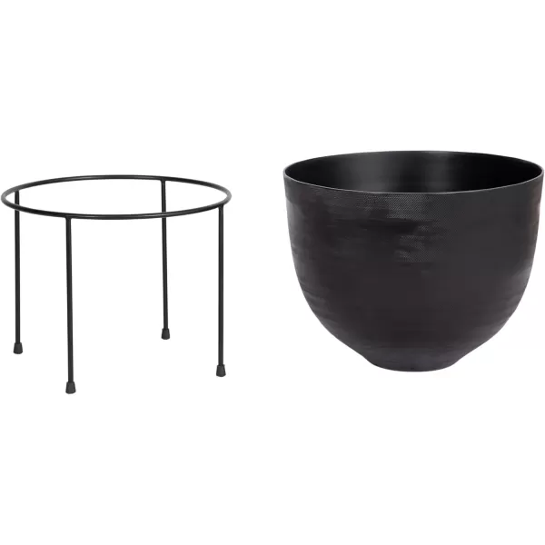 Kate and Laurel Navara Modern TwoPiece Round Metal Planter Set 2 Piece Set Black Planters for Indoor Plants with Engraved Texture and Size for Large Plants