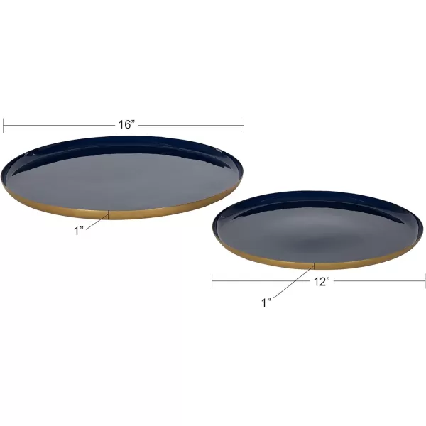 Kate and Laurel Neila Modern Tray Set 2 Pieces White and Gold Decorative Trays for Storage and DisplayNavy BlueGold