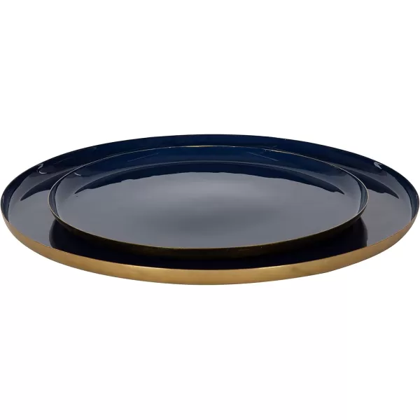 Kate and Laurel Neila Modern Tray Set 2 Pieces White and Gold Decorative Trays for Storage and DisplayNavy BlueGold