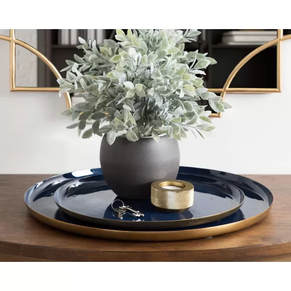 Kate and Laurel Neila Modern Tray Set 2 Pieces White and Gold Decorative Trays for Storage and DisplayNavy BlueGold