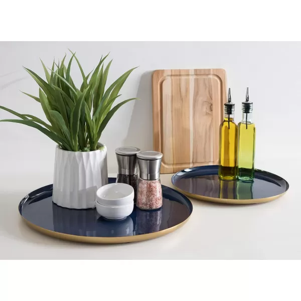 Kate and Laurel Neila Modern Tray Set 2 Pieces White and Gold Decorative Trays for Storage and DisplayNavy BlueGold