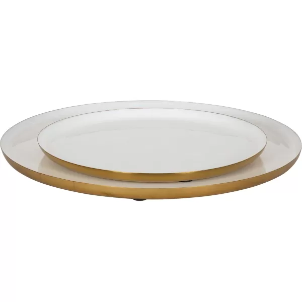 Kate and Laurel Neila Modern Tray Set 2 Pieces White and Gold Decorative Trays for Storage and DisplayWhiteGold