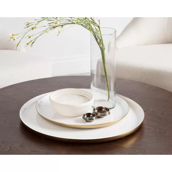 Kate and Laurel Neila Modern Tray Set 2 Pieces White and Gold Decorative Trays for Storage and DisplayWhiteGold