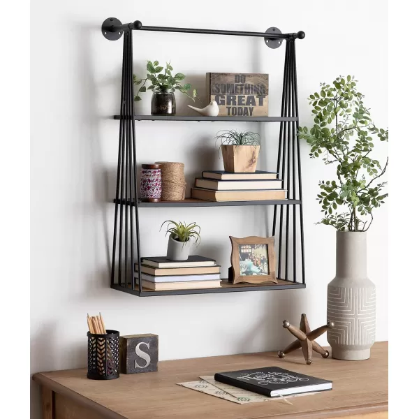 Kate and Laurel Nevin Rustic Three Tier Shelf 2325quot x 3025quot x 8quot Brown and Black Modern Farmhouse Inspired Wall Storage and Decor