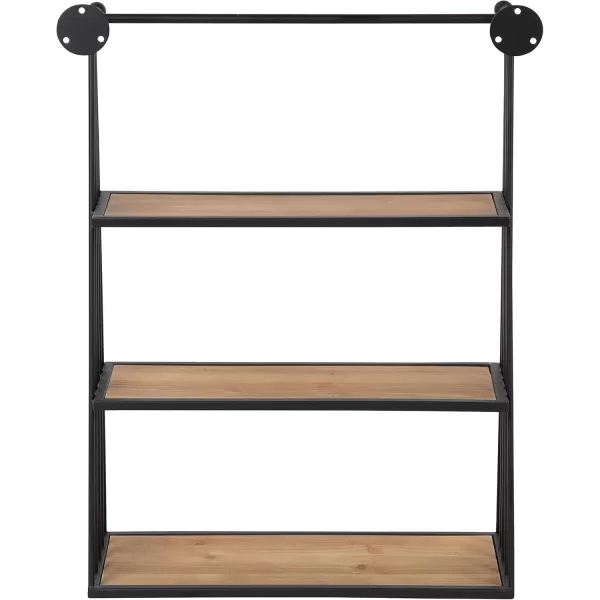 Kate and Laurel Nevin Rustic Three Tier Shelf 2325quot x 3025quot x 8quot Brown and Black Modern Farmhouse Inspired Wall Storage and Decor