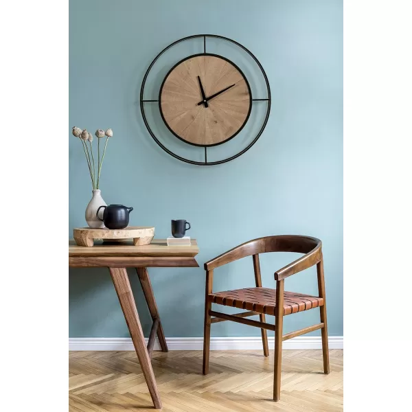 Kate and Laurel Newfield Modern Farmhouse Numberless Wall Clock 22 Inch Diameter Rustic Brown and Black Decorative Round Wood Clock for Farmhouse Decor