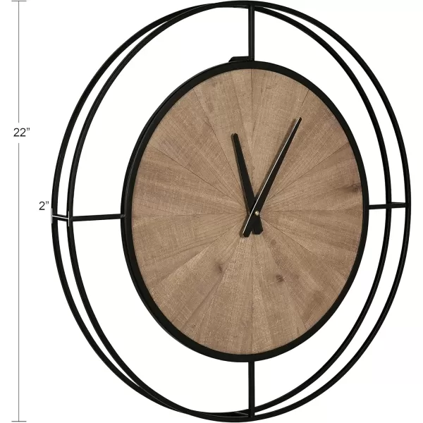 Kate and Laurel Newfield Modern Farmhouse Numberless Wall Clock 22 Inch Diameter Rustic Brown and Black Decorative Round Wood Clock for Farmhouse Decor