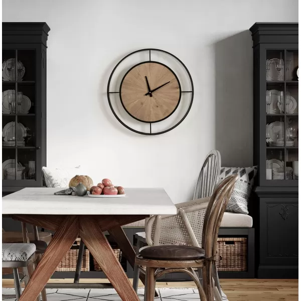 Kate and Laurel Newfield Modern Farmhouse Numberless Wall Clock 22 Inch Diameter Rustic Brown and Black Decorative Round Wood Clock for Farmhouse Decor
