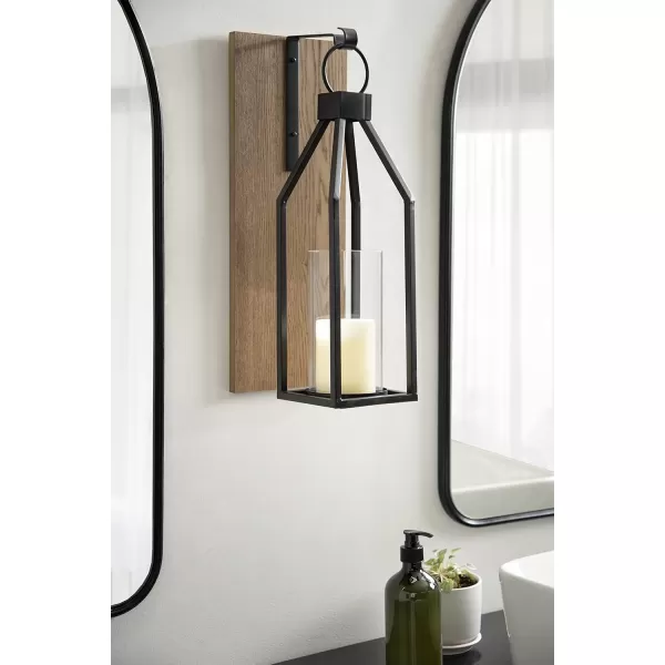 Kate and Laurel Oakly Wood and Metal Wall Sconce Rustic Brown Wood Wall Candle Holder Farmhouse Decor