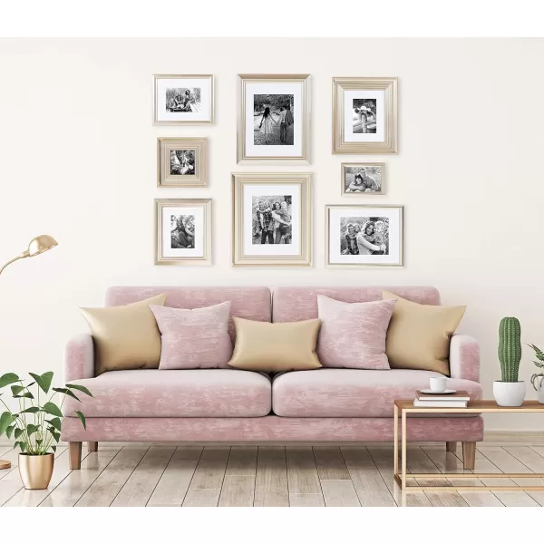 Kate and Laurel Odessa Gallery Wall 8 Piece Frame Set with Assorted Size Frames Champagne Gold8 Piece
