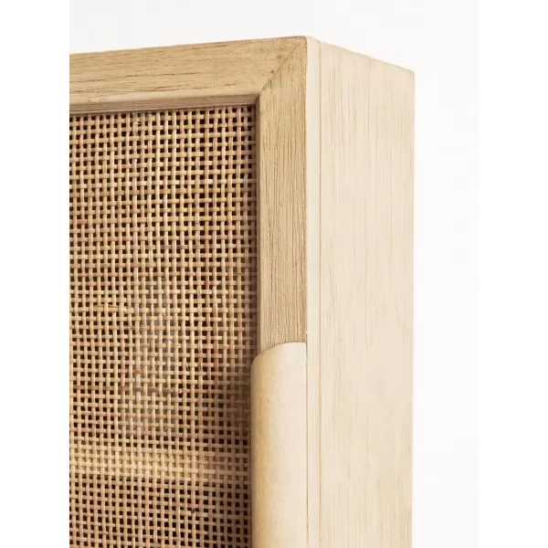 Kate and Laurel Ori Transitional Cane Wall Cabinet with Door 15 x 7 x 24 Natural Wood Decorative Rattan Over The Toilet Cabinet with Two Shelves and Bonus Storage CubbyNaturalCubby