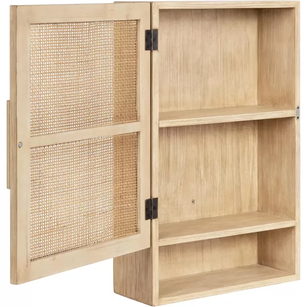 Kate and Laurel Ori Transitional Cane Wall Cabinet with Door 15 x 7 x 24 Natural Wood Decorative Rattan Over The Toilet Cabinet with Two Shelves and Bonus Storage CubbyNaturalCubby