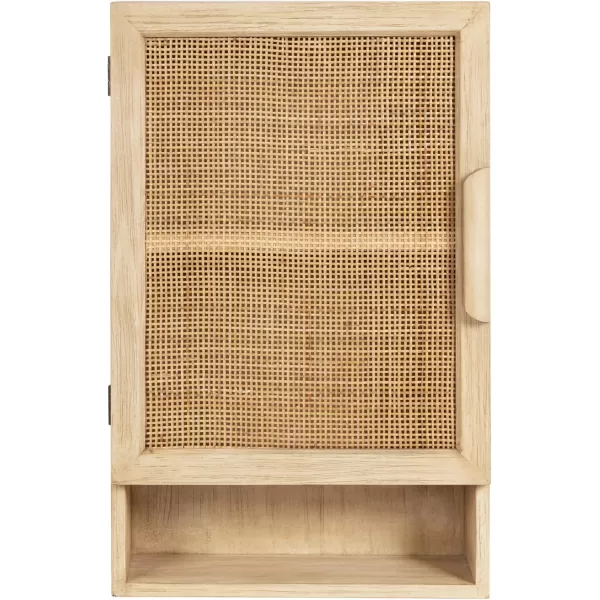 Kate and Laurel Ori Transitional Cane Wall Cabinet with Door 15 x 7 x 24 Natural Wood Decorative Rattan Over The Toilet Cabinet with Two Shelves and Bonus Storage CubbyNaturalCubby