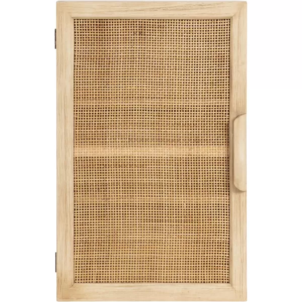 Kate and Laurel Ori Transitional Cane Wall Cabinet with Door 15 x 7 x 24 Natural Wood Decorative Rattan Over The Toilet Cabinet with Two Shelves and Bonus Storage CubbyNatural