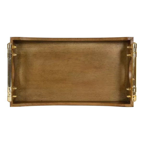 Kate and Laurel Ormond Walnut Wood Decorative Tray with Gold Metal Handles