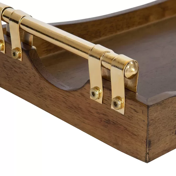 Kate and Laurel Ormond Walnut Wood Decorative Tray with Gold Metal Handles