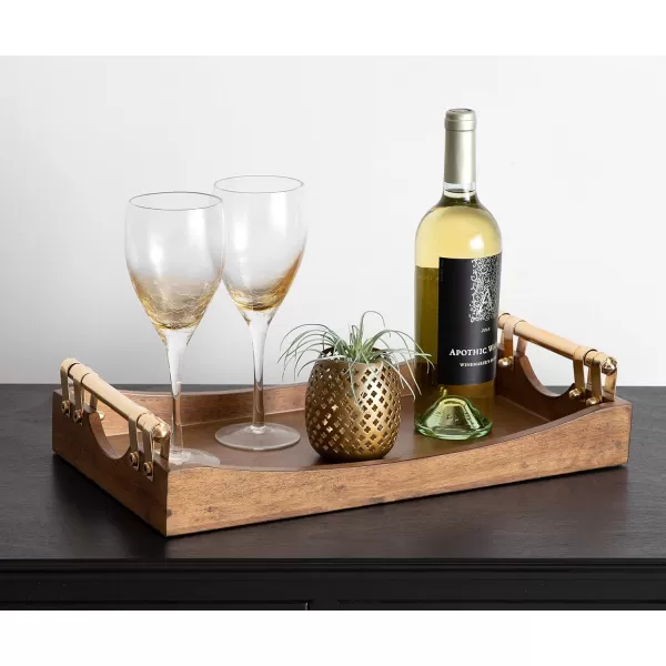 Kate and Laurel Ormond Walnut Wood Decorative Tray with Gold Metal Handles