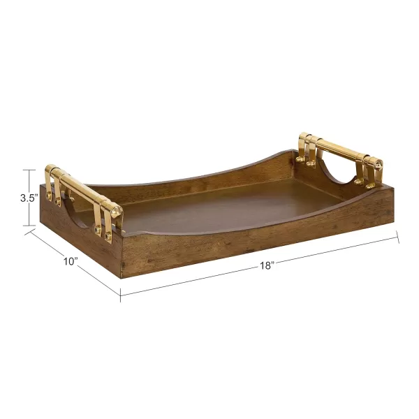 Kate and Laurel Ormond Walnut Wood Decorative Tray with Gold Metal Handles