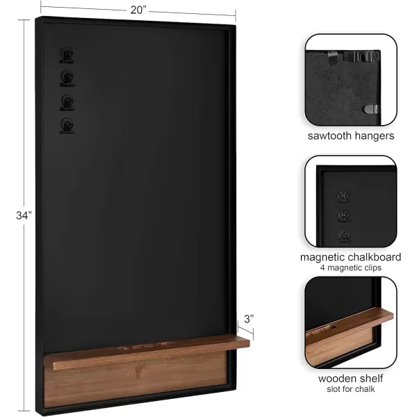 Kate and Laurel Owing Modern Farmhouse Magnetic Chalkboard with Shelf 20 x 34 Rustic Brown and Black Home Organization Chalkboard with Slot for Chalk and Four Magnetic Clips