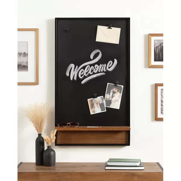 Kate and Laurel Owing Modern Farmhouse Magnetic Chalkboard with Shelf 20 x 34 Rustic Brown and Black Home Organization Chalkboard with Slot for Chalk and Four Magnetic Clips