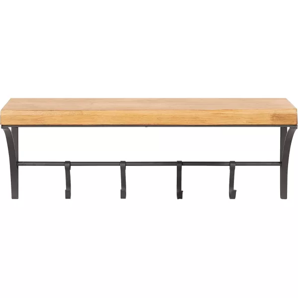 Kate and Laurel Ozias Farmhouse Shelf with Hooks 24 x 9 Rustic Brown and Black Sopisticated Coat Rack and Shelf for Storage and Display