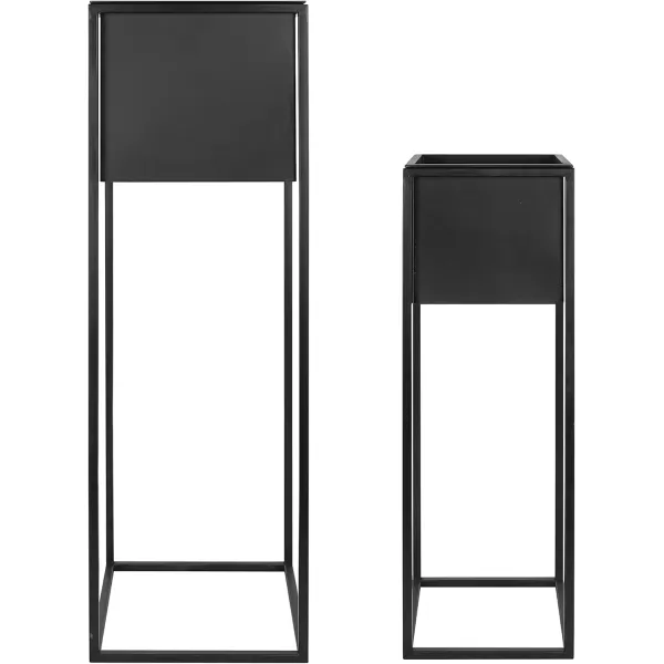 Kate and Laurel Palade Modern Indoor Plant Stand Set of 2 Black Chic Metal Indoor Planter