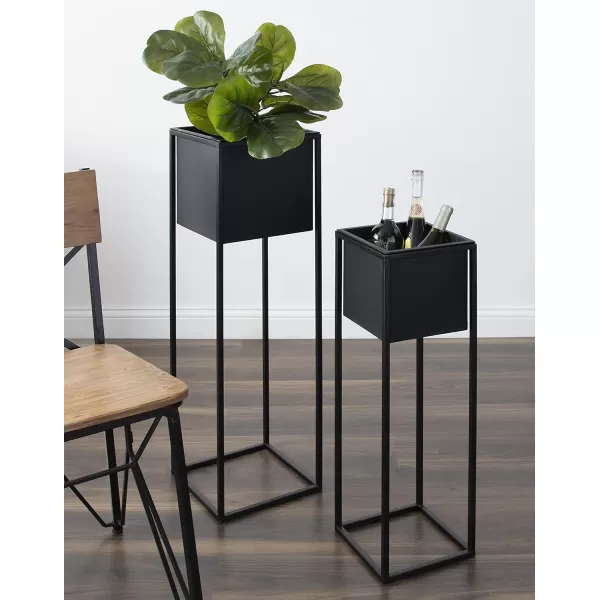 Kate and Laurel Palade Modern Indoor Plant Stand Set of 2 Black Chic Metal Indoor Planter
