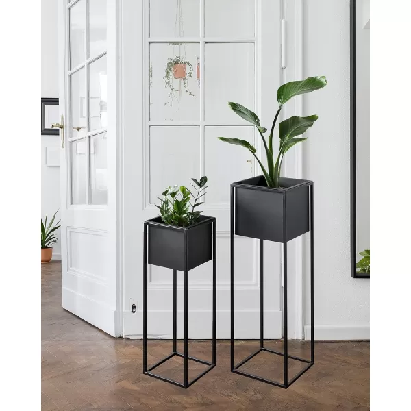 Kate and Laurel Palade Modern Indoor Plant Stand Set of 2 Black Chic Metal Indoor Planter