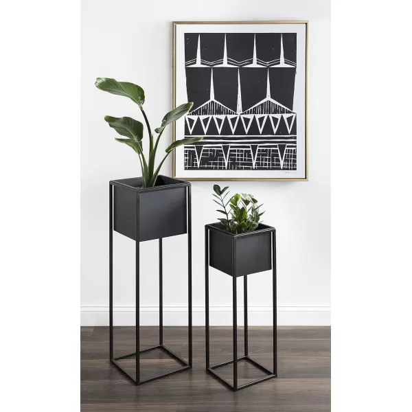 Kate and Laurel Palade Modern Indoor Plant Stand Set of 2 Black Chic Metal Indoor Planter