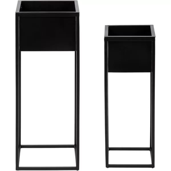 Kate and Laurel Palade Modern TwoPiece Metal Outdoor Planter Set 2 Piece Set Black Metal Indoor or Outdoor Planters with Geometric Base for Patio Plant Decor