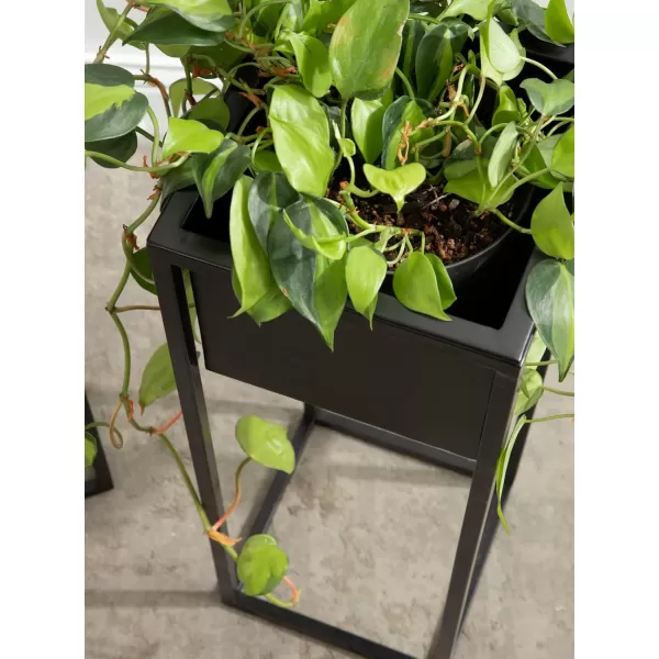 Kate and Laurel Palade Modern TwoPiece Metal Outdoor Planter Set 2 Piece Set Black Metal Indoor or Outdoor Planters with Geometric Base for Patio Plant Decor