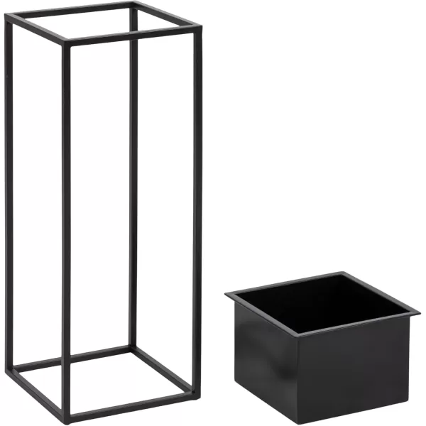 Kate and Laurel Palade Modern TwoPiece Metal Outdoor Planter Set 2 Piece Set Black Metal Indoor or Outdoor Planters with Geometric Base for Patio Plant Decor
