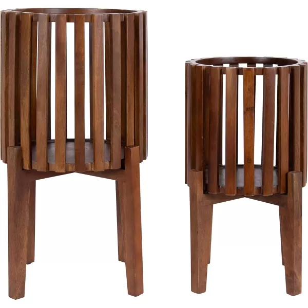 Kate and Laurel Paynter Floor Planter Set 2 Piece Natural 2 CountWalnut Brown